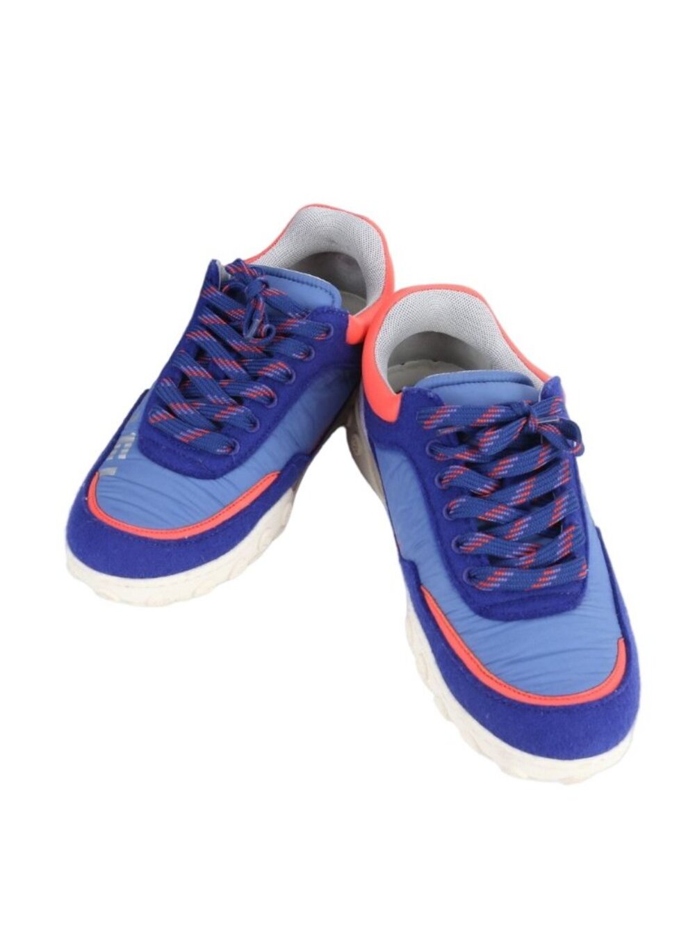 Chanel 36 Blue Leather Nylon Low Cut Sneakers Lace Up Shoes Mbm